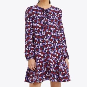 Draper James Nassali Navy Plum Floral Long Sleeve Rosanne Shift Dress Sz S Chic